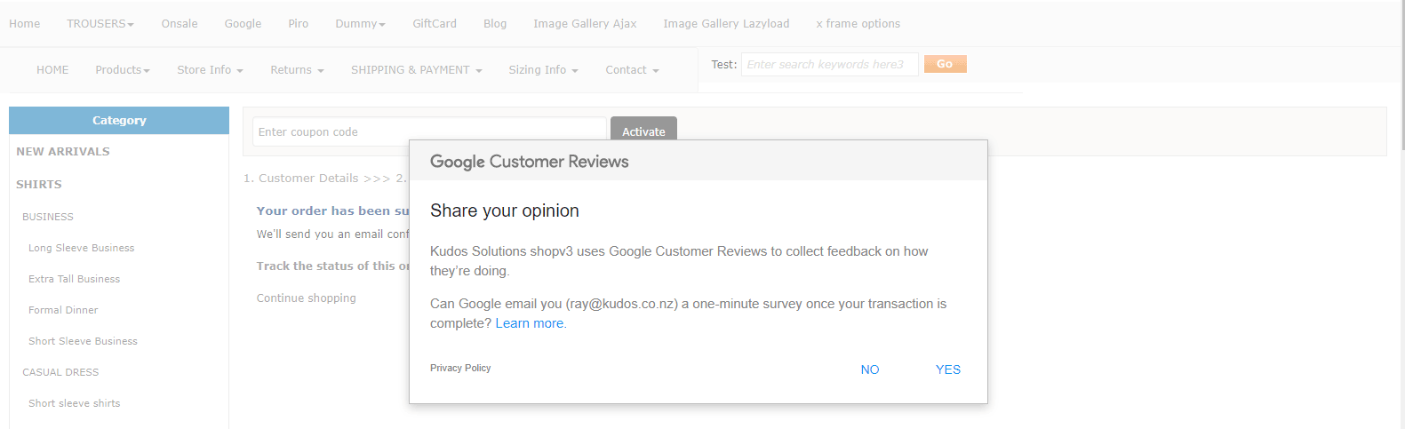 Google customer reviews the survey popup