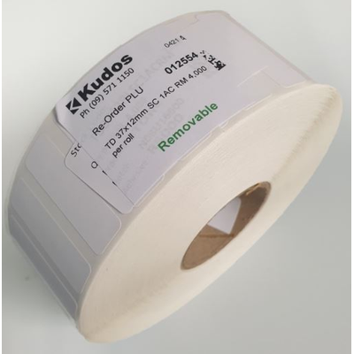 Thermal Direct Label 1 Across Removable 37 x 12 Roll of 4,000-rolls---1-across-Kudos Solutions Limited